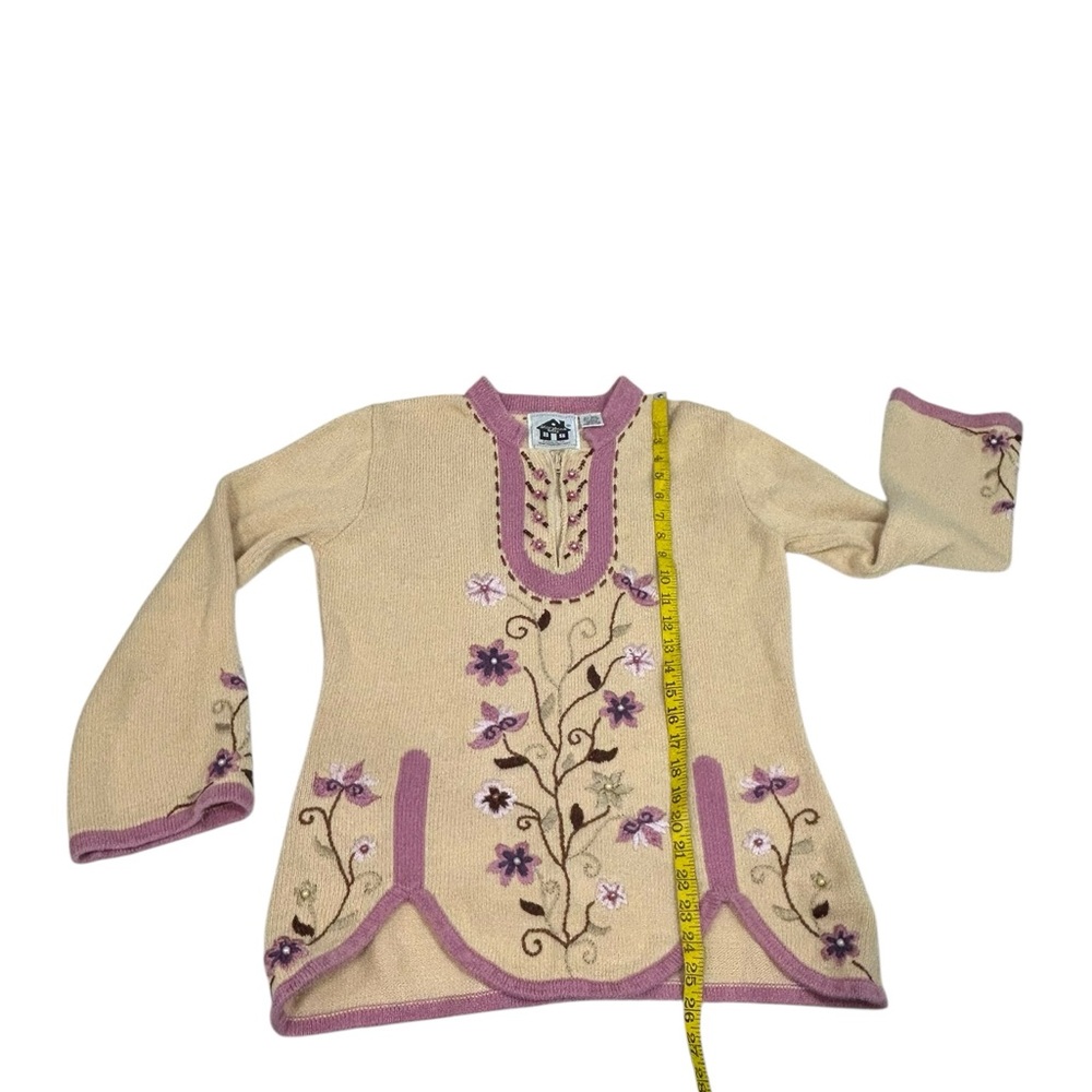 Storybook Knits Irresistible Floral Sweater Zip Neck Nordic Beige Sz Small Vtg - Picture 11 of 12